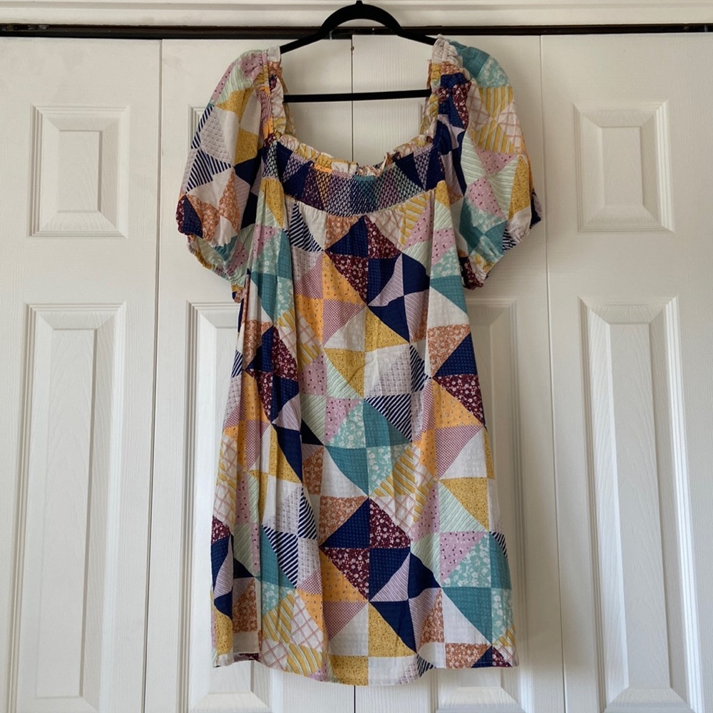 NWT Patchwork Patterned Multi-Colored Square Neck Dress